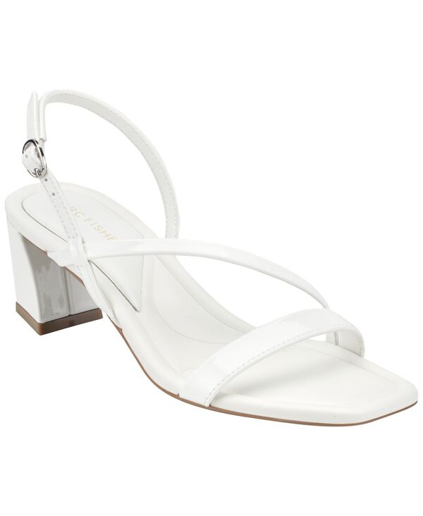 マークフィッシャー レディース シューズ サンダル 踵 Marc Fisher Women\u0027s Gizia Strappy Block Heel Dressandals White Patent 白いこと