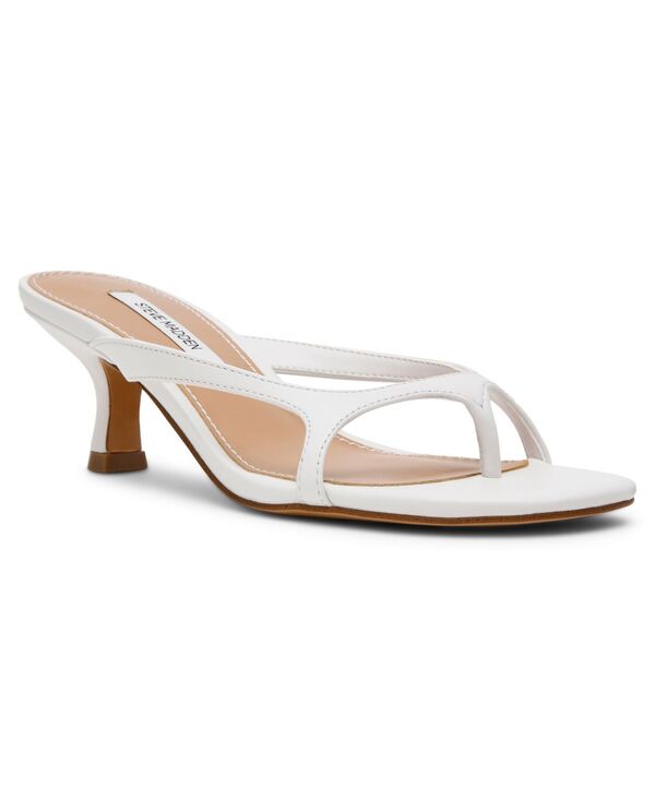 スティーブ マデン レディース シューズ サンダル 踵 Steve Madden Women\u0027s Brienna Strappy Kitten Heel Sandals White Leather 白いこと