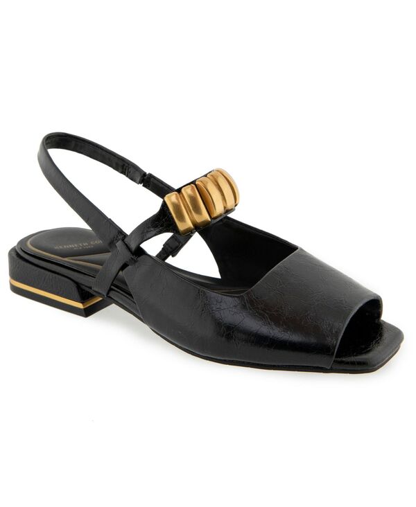 ケネスコール レディース シューズ サンダル Kenneth Cole New York Women\u0027s Illia Slingback Flat Sandals Black Patent 黒いこと