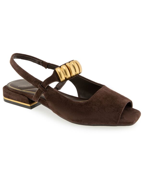 ケネスコール レディース シューズ サンダル Kenneth Cole New York Women\u0027s Illia Slingback Flat Sandals Chocolate Suede 黒茶