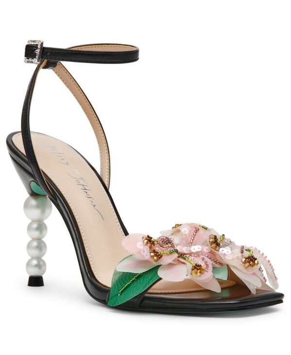 ベッツィジョンソン レディース シューズ サンダル フラワー柄 フラワー ヒール Betsey Johnson Women's Kasie Floral Pearl Heel Dressandals Black ブラック|ReVida 店