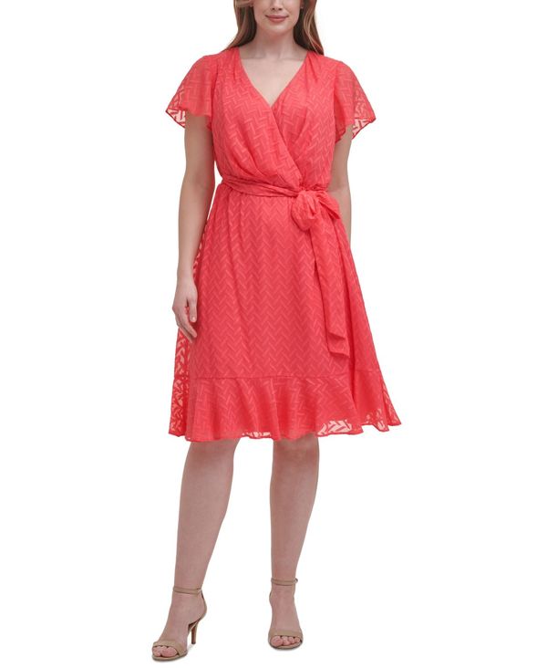ジェシカハワード レディース ワンピース トップス Plus Size Chiffon Faux Wrap Dress Coral Newbyresnursery Com