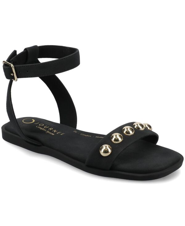 ジュルネ 寄せ合わせ レディース シューズ サンダル アンクル Journee Collection Women\u0027s Primrose Studded Ankle Strap Flat Sandals Black 黒いこと