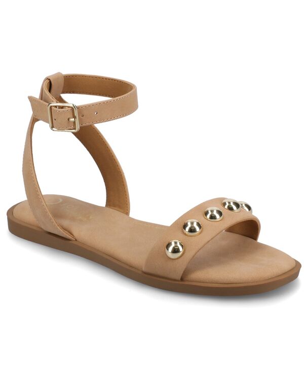 ジュルネ 寄せ合わせ レディース シューズ サンダル アンクル Journee Collection Women\u0027s Primrose Studded Ankle Strap Flat Sandals Tan タン