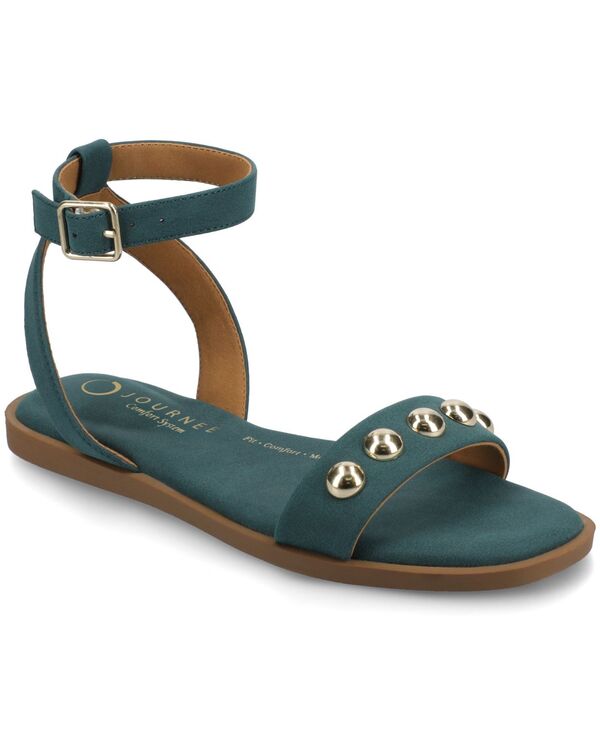 ジュルネ 寄せ合わせ レディース シューズ サンダル アンクル Journee Collection Women\u0027s Primrose Studded Ankle Strap Flat Sandals Teal ティール