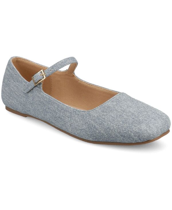 ジュルネ 寄せあわせ レディース シューズ パンプス Journee Collection Womens Carrie Medium and Wide Width Buckle Square Toe Mary Jane Dress Flats Denim ジーンズ