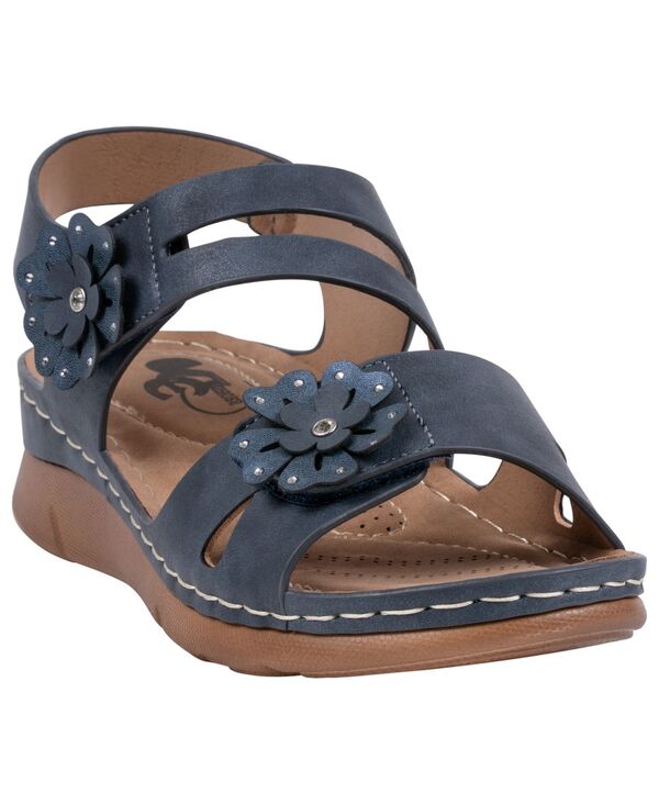 ジーシーシューズ レディース サンダル GC Shoes Women\u0027s Cadance Double Band Rosette Comfort Sandals Navy 米国海軍