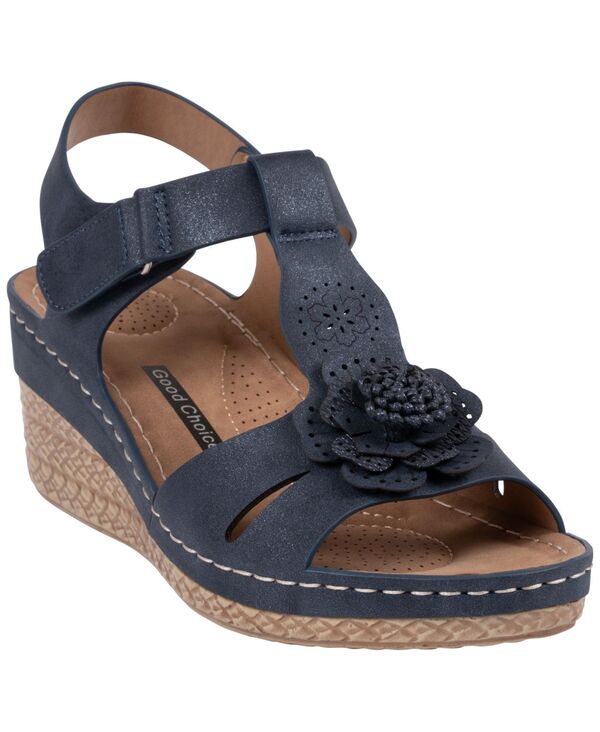 ジーシーシューズ レディース サンダル 御花柄 御花 GC Shoes Women\u0027s Chirp Floral Wedge Sandals Navy 米国海軍