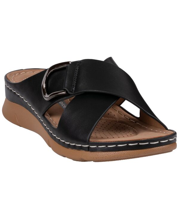 ジーシーシューズ レディース サンダル GC Shoes Women\u0027s Eanna Crisscross Comfort Wedge Sandals Black 黒いこと
