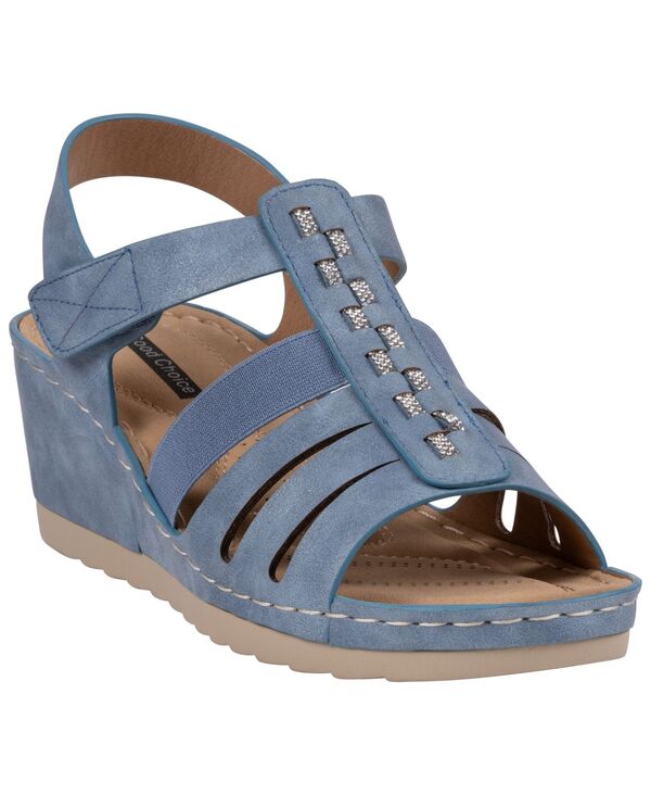 ジーシーシューズ レディース サンダル GC Shoes Women\u0027s Yuna Strappy Round Toe Wedge Sandals Blue 青碧