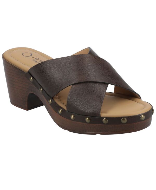 ジュルネ 寄せあわせ レディース シューズ サンダル 踵 Journee Collection Women\u0027silvana Studded Stacked Heel Sandals Chocolate 黒茶