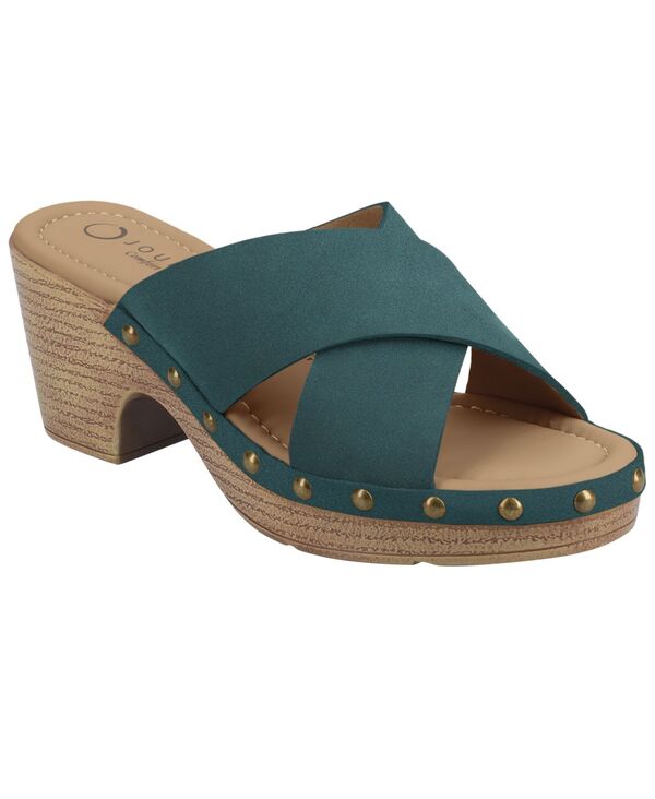 ジュルネ 寄せあわせ レディース シューズ サンダル 踵 Journee Collection Women\u0027silvana Studded Stacked Heel Sandals Teal ティール