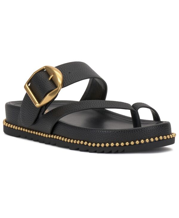 ヴィンスカムート レディース シューズ サンダル Vince Camuto Women\u0027s Camilo Toe-Posted Strappy Footbed Sandals Black Leather 黒いこと