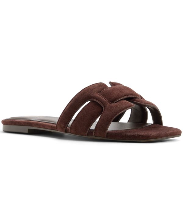 アルド レディース シューズ サンダル ALDO Women\u0027s Elenaria Square Toe Flat Sandals Dark Brown Suede 赤銅色