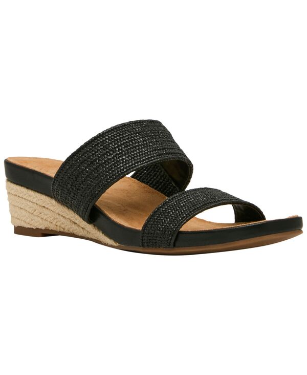 アンクライン レディース シューズ サンダル Anne Klein Women\u0027s Kapricorn Double Band Wedge Sandals Black Raffia 黒いこと