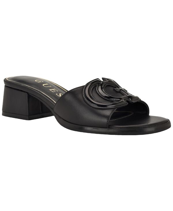 ゲス レディース シューズ スリッポン・ローファー サンダル 踵 GUESS Women\u0027s Cerrina Slip-On Block Heel Sandal Black Leather 黒いこと