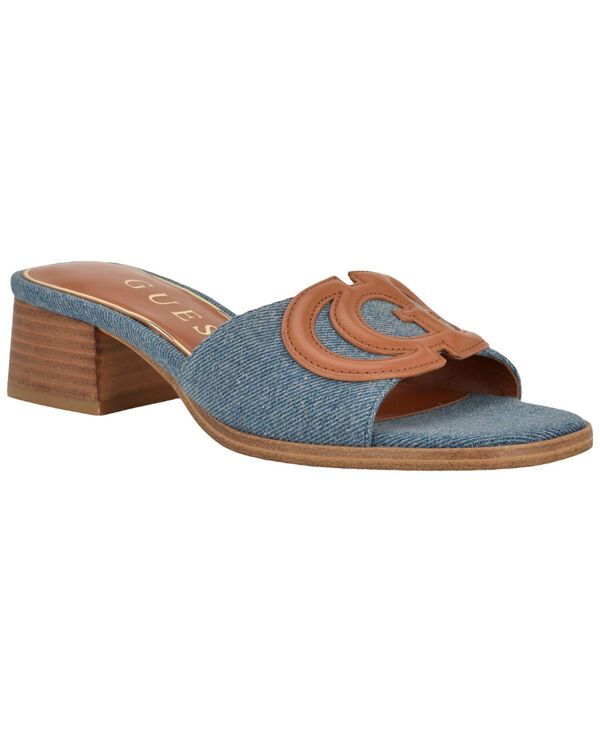 ゲス レディース シューズ スリッポン・ローファー サンダル 踵 GUESS Women\u0027s Cerrina Slip-On Block Heel Sandal Blue Denim Leather ジーンズ