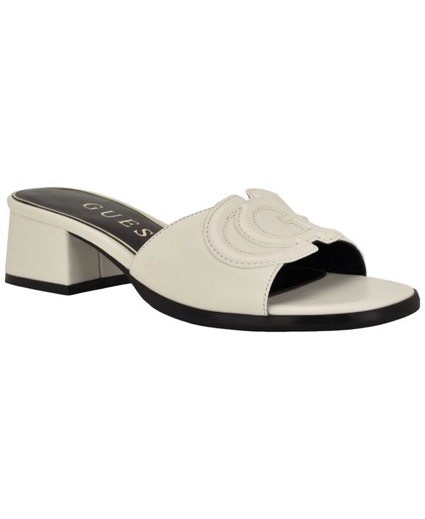 ゲス レディース シューズ スリッポン・ローファー サンダル 踵 GUESS Women\u0027s Cerrina Slip-On Block Heel Sandal White Leather 白いこと