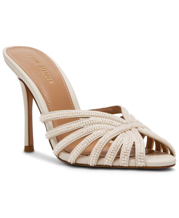 スティーブ マデン レディース シューズ サンダル 踵 Steve Madden Women\u0027s Petra Rhinestone Stiletto Heel Dressandals Ivory Beaded 象牙色