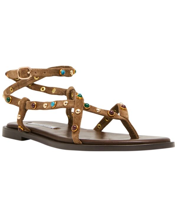 スティーブ マデン レディース シューズ サンダル Steve Madden Women\u0027s Mathis Embellished Strappy Flat Sandals Tan Suede タン