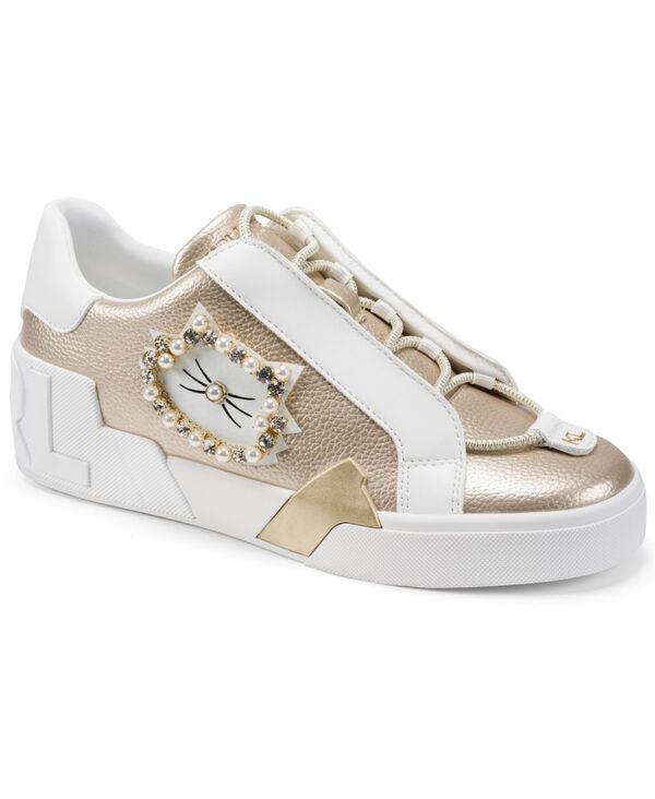 長い巻き毛 ラガーフェルド レディース シューズ スニーカー スピード競技 KARLAGERFELD PARIS Women\u0027s Madisyn Lace-Up Sneakers Gold ゴールド