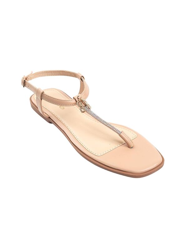 ベベ レディース シューズ サンダル Bebe Women\u0027s Fashion Sandal with T-Strap Upperhinestones andangle Charms Tan タン