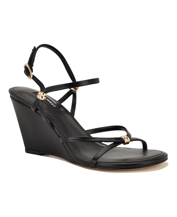 ナインウェスト レディース シューズ サンダル Nine West Women\u0027s Devva Strappy Ornamented Wedge Dressandals Black 黒いこと