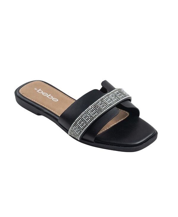 ベベ レディース シューズ サンダル Bebe Women\u0027s Fashion Sandal with Rhinestone and Pearl Embellished Strap Black/white 白いこと