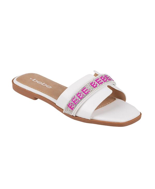 ベベ レディース シューズ サンダル Bebe Women\u0027s Fashion Sandal with Rhinestone and Pearl Embellished Strap White 白いこと