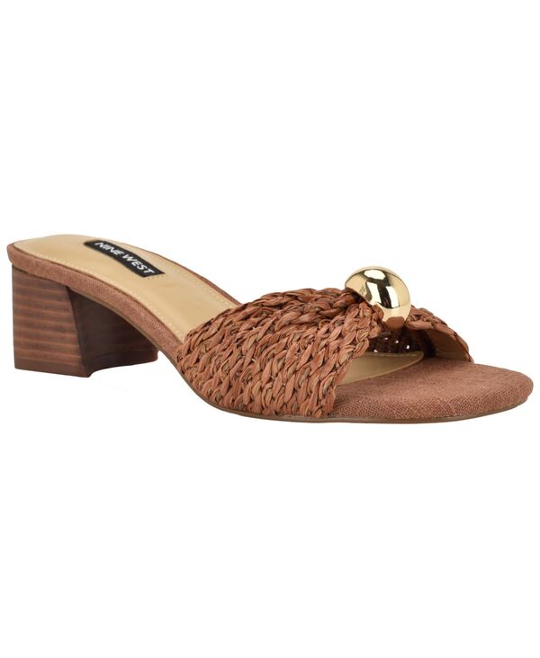 ナインウェスト レディース シューズ スリッポン・ローファー サンダル 踵 Nine West Women\u0027s Gerry Ornamented Slip-On Block Heel Dressandals Brown Woven 赤銅色