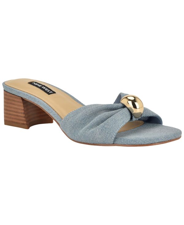 ナインウェスト レディース シューズ スリッポン・ローファー サンダル 踵 Nine West Women\u0027s Gerry Ornamented Slip-On Block Heel Dressandals Light Blue Denim ジーンズ