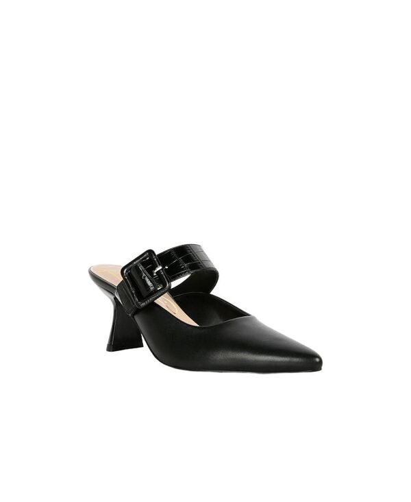 ロンドンラグ レディース シューズ パンプス 踵 London Rag Womenshein Star Slim Block Heel Mules Black faux leather 黒いこと
