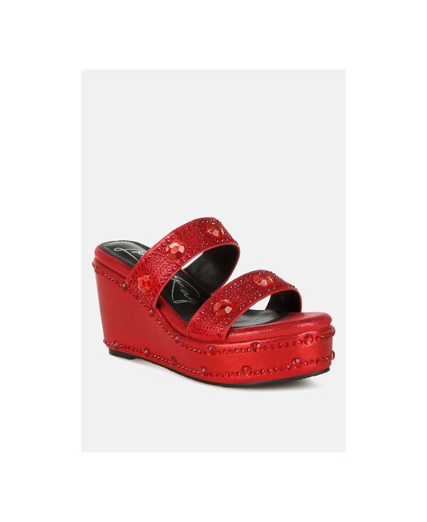 ロンドンラグ レディース シューズ サンダル London Rag Womens Iki Diki Rhinestone andiamante Wedge Sandals Red shimmer fabric 赤いこと