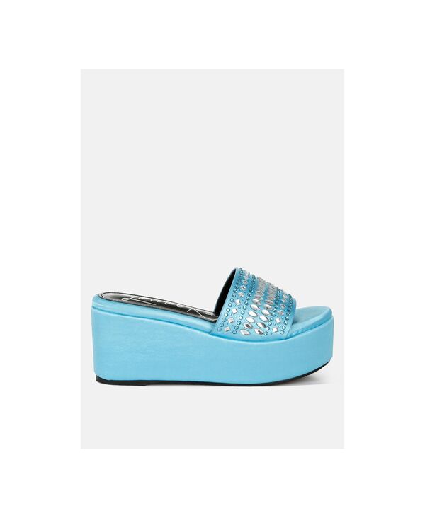 ロンドンラグ レディース シューズ サンダル London Rag Womens Batanga Diamante and Rhinestone Detail Stylish Flatforms Blue satin 青色
