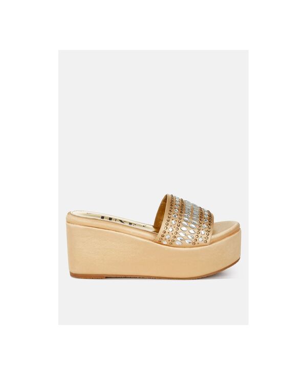 ロンドンラグ レディース シューズ サンダル London Rag Womens Batanga Diamante and Rhinestone Detail Stylish Flatforms Gold satin ゴールド