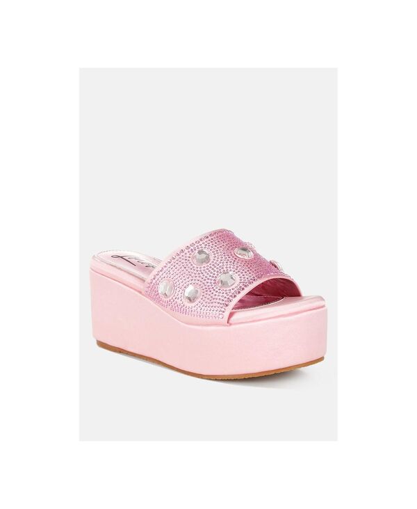 ロンドンラグ レディース シューズ パンプス サンダル London Rag Womens Meta charts Diamante and Rhinestone Flatform Sandals Pink satin サクラ色