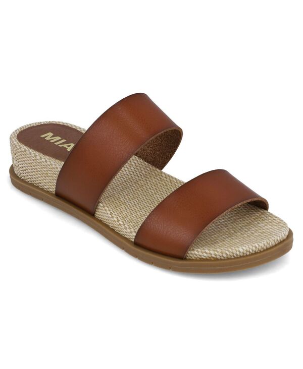 ミア レディース シューズ サンダル MIA Women\u0027s Yelena Double Band Slide Sandals Cognac/Raffia