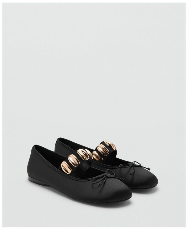 マンゴ レディース シューズ パンプス トール MANGO Women\u0027s Metallic Applique Straps Ballerina Black 黒いこと