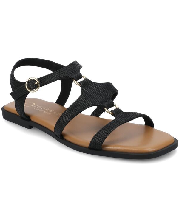 ジュルネ 寄せ合わせ レディース シューズ サンダル Journee Collection Women\u0027s Briley Strappy Flat Sandals Black 黒いこと