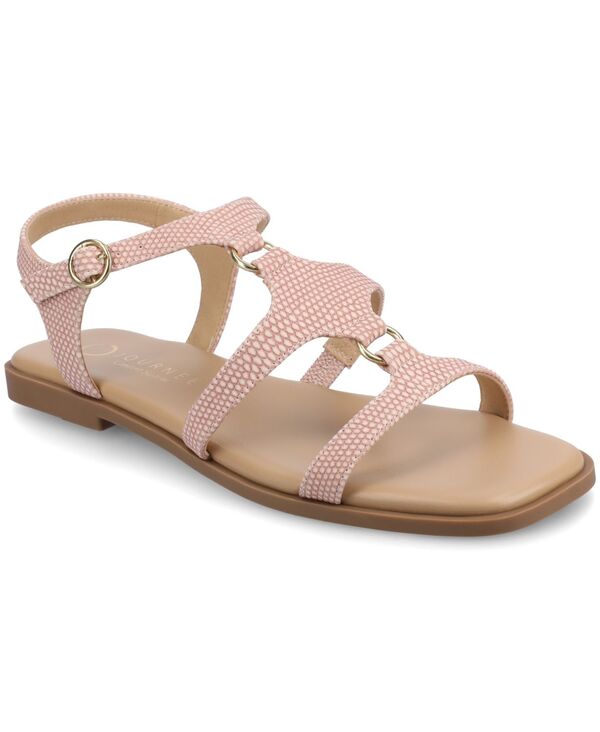 ジュルネ 寄せ合わせ レディース シューズ サンダル Journee Collection Women\u0027s Briley Strappy Flat Sandals Pink Lizard サクラ色
