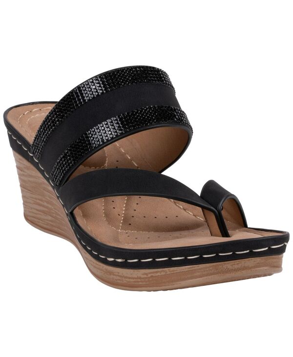 ジーシーシューズ レディース サンダル GC Shoes Women\u0027s Brazen Embellished Wedge Sandals Black 黒いこと