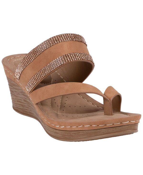 ジーシーシューズ レディース サンダル GC Shoes Women\u0027s Brazen Embellished Wedge Sandals Tan タン