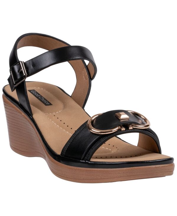 ジーシーシューズ レディース サンダル GC Shoes Women\u0027s Nava Hardware Round Toe Wedge Sandals Black 黒いこと