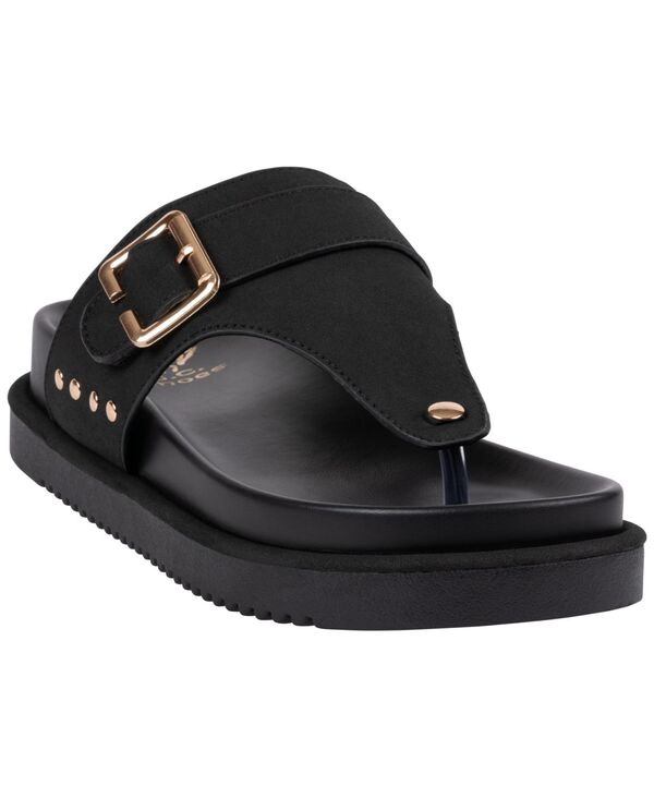 ジーシーシューズ レディース サンダル GC Shoes Women\u0027serene Buckle Thong Footbed Sandals Black 黒いこと