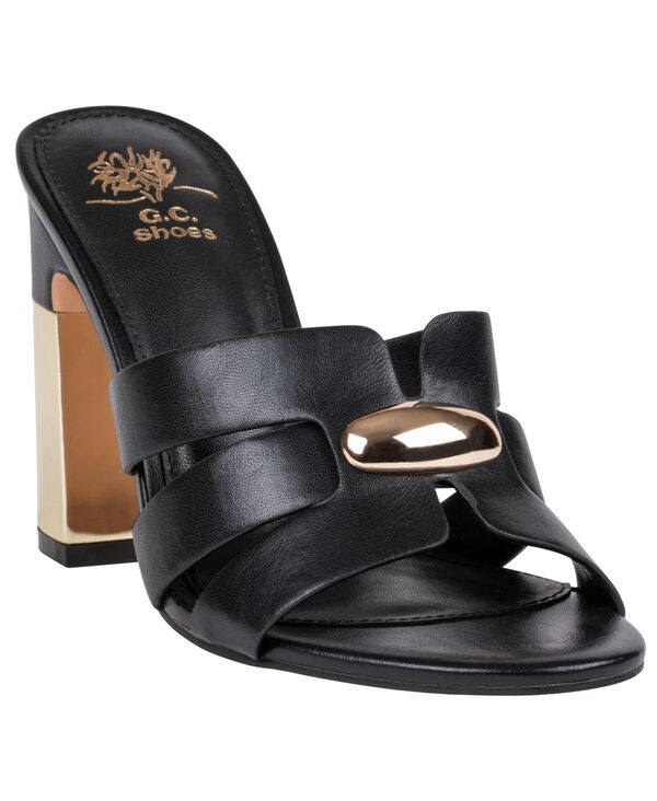 ジーシーシューズ レディース サンダル 踵 GC Shoes Women\u0027s Verona Metal Accent Block Heel Dressandals Black 黒いこと
