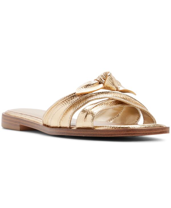 アルド レディース シューズ サンダル ALDO Women\u0027sunbeam Square Toe Flat Sandals Embossed Lizard Gold Metallic ゴールド