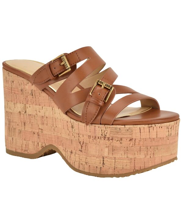 ゲス レディース シューズ サンダル プラットホーム GUESS Women\u0027s Nailah Strappy High Platform Wedge Sandals Cognac/Cork