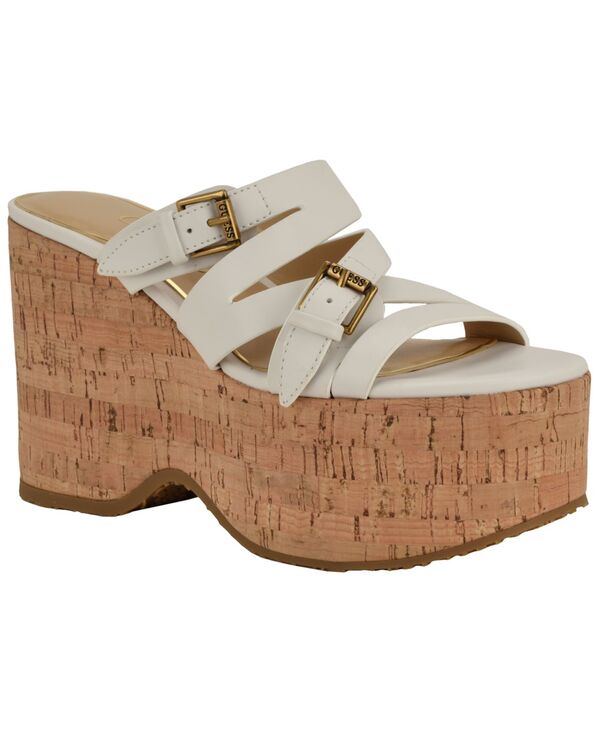 ゲス レディース シューズ サンダル プラットホーム GUESS Women\u0027s Nailah Strappy High Platform Wedge Sandals White/Cork 白いこと