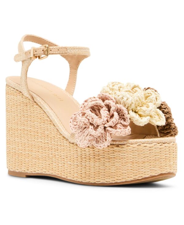 マッデンガール レディース シューズ サンダル プラットホーム Madden Girl Women\u0027shore Raffia Flower Platform Wedge Sandals Natural Floral Multi マルチ色つや