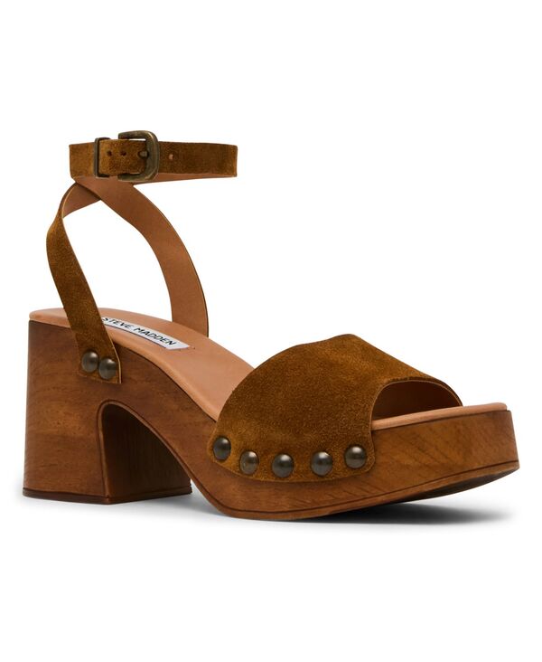 スティーブ マデン レディース シューズ サンダル プラットホーム Steve Madden Women\u0027s Karsin Wooden Platform Sandals Cognac Suede
